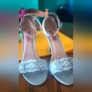 Betsy Johnson silver rhinestone heels with ankle straps